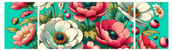 Obraz - Kwiaty na niebieskim tle (170x50 cm)