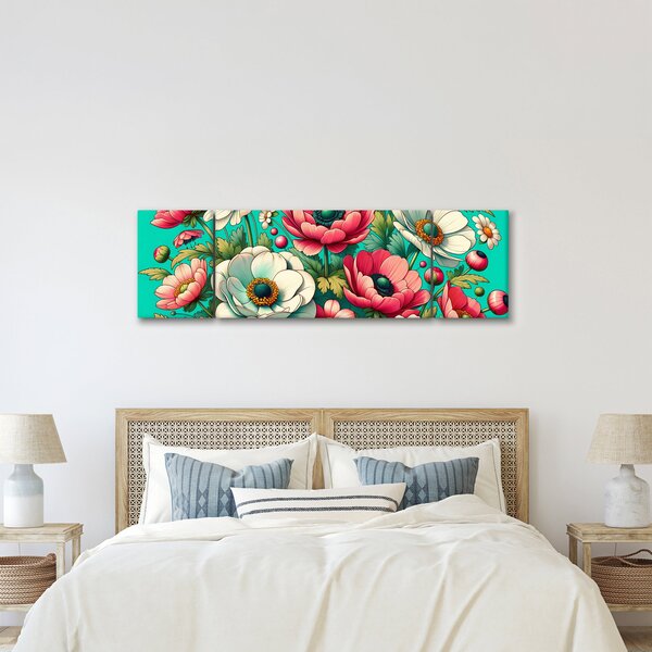 Obraz - Kwiaty na niebieskim tle (170x50 cm)
