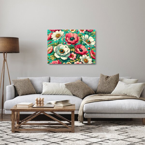 Obraz na szkle - Kwiaty na niebieskim tle (70x50 cm)