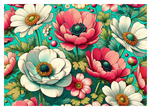 Obraz - Kwiaty na niebieskim tle (70x50 cm)