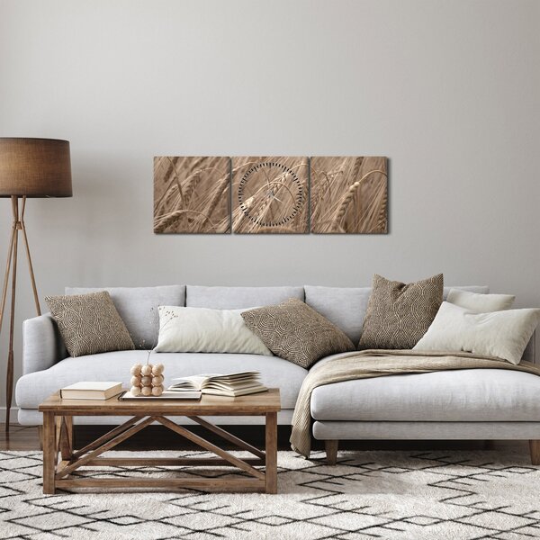 Obraz - Złote pole (z zegarem) (90x30 cm)