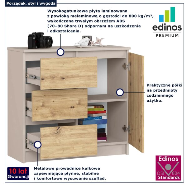 Komoda z szufladami i półkami kaszmir + dąb artisan W6-A22