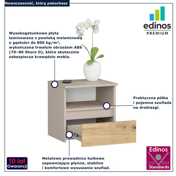 Szafka nocna z szufladą kaszmir + dąb artisan L1-P14