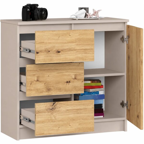 Komoda z szufladami i półkami kaszmir + dąb artisan W6-A22