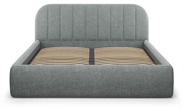 Ciemnoszare tapicerowane łóżko dwuosobowe ze schowkiem ze stelażem 140x200 cm Juno – Windsor & Co Sofas