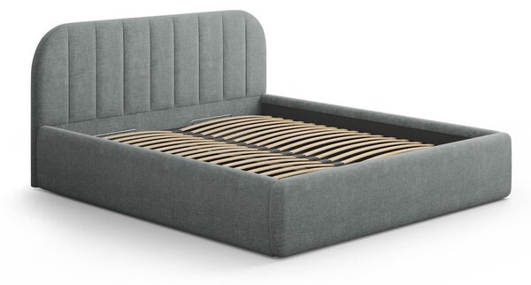 Ciemnoszare tapicerowane łóżko dwuosobowe ze schowkiem ze stelażem 140x200 cm Juno – Windsor & Co Sofas