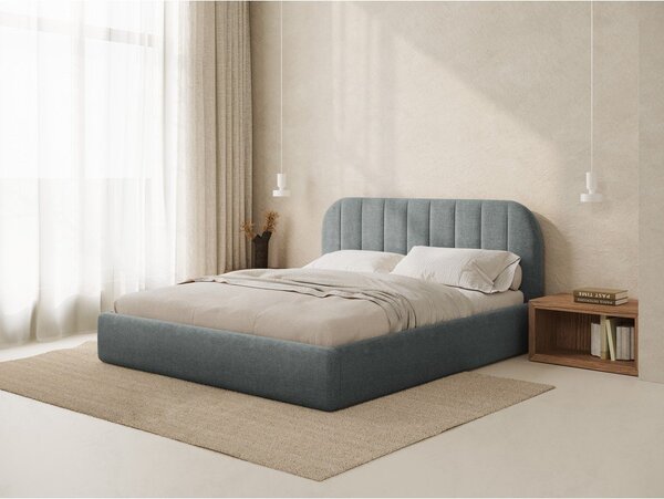 Ciemnoszare tapicerowane łóżko dwuosobowe ze schowkiem ze stelażem 140x200 cm Juno – Windsor & Co Sofas