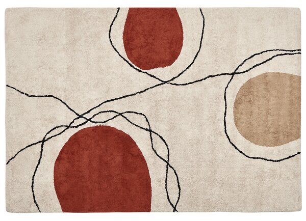 Dywan do salonu 140 x 200 cm bawełniany beżowo-czerwony abstrakcyjny wzór Bolat Beliani
