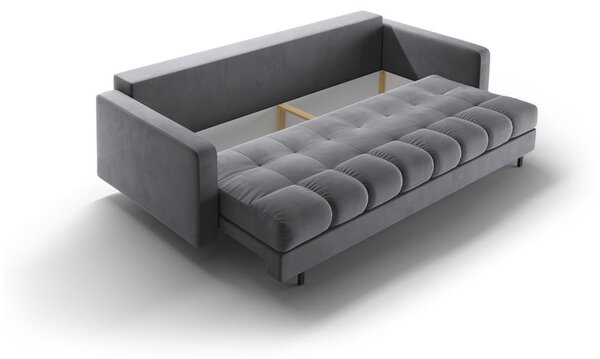 Jasnoszara aksamitna rozkładana sofa ze schowkiem 222 cm Bali – Cosmopolitan Design