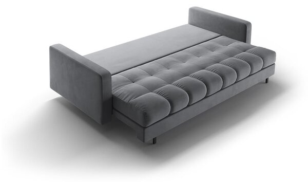 Jasnoszara aksamitna rozkładana sofa ze schowkiem 222 cm Bali – Cosmopolitan Design