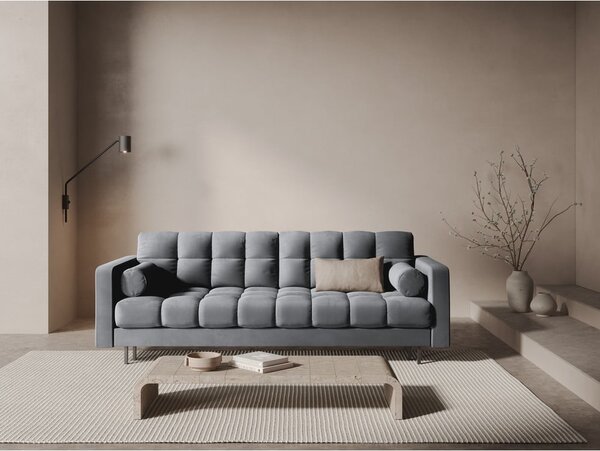 Jasnoszara aksamitna rozkładana sofa ze schowkiem 222 cm Bali – Cosmopolitan Design