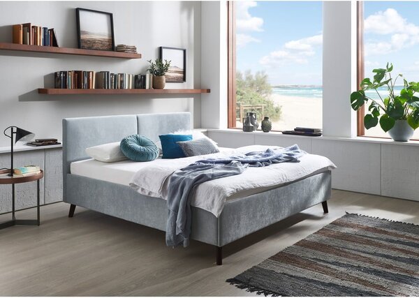 Jasnoniebieskie tapicerowane łóżko dwuosobowe ze stelażem 160x200 cm Piano – Meise Möbel