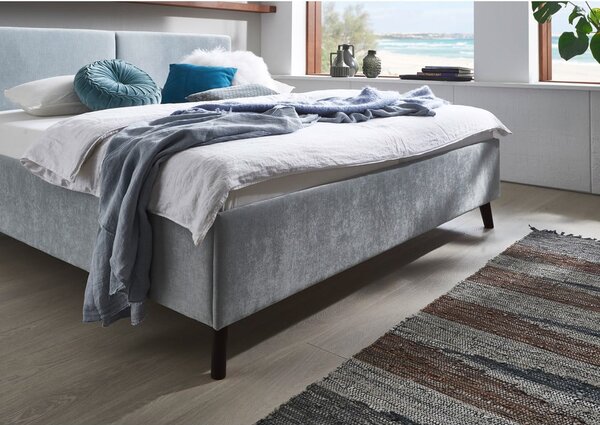 Jasnoniebieskie tapicerowane łóżko dwuosobowe ze stelażem 160x200 cm Piano – Meise Möbel