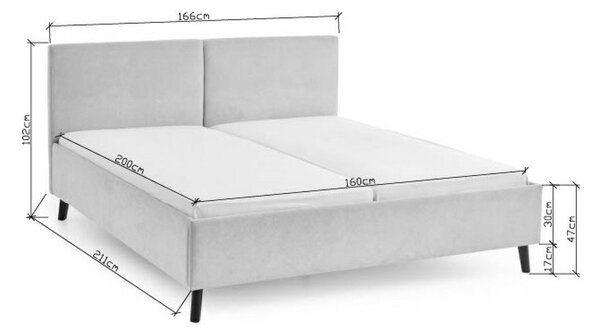 Jasnoniebieskie tapicerowane łóżko dwuosobowe ze stelażem 160x200 cm Piano – Meise Möbel