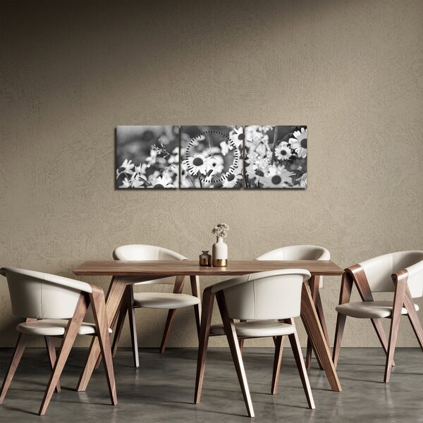 Obraz - Stokrotki (z zegarem) (90x30 cm)