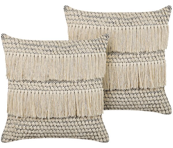 2 bawełniana poduszki dekoracyjne z frędzlami boho 45x45 cm beżowe Iresine Beliani