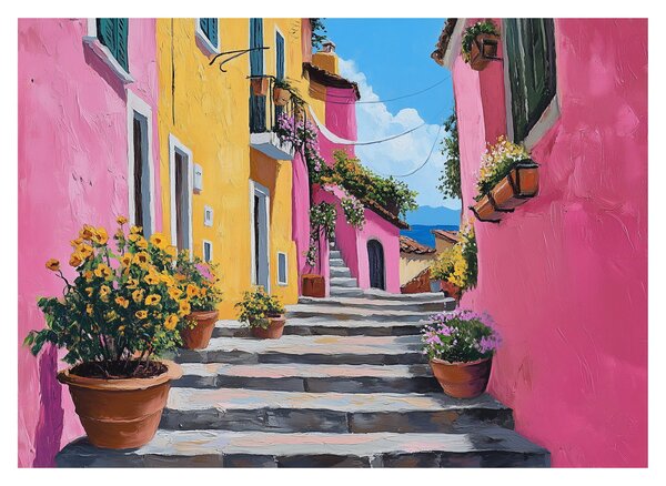 Obraz na szkle - Różowa uliczka (70x50 cm)
