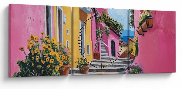 Obraz - Różowa uliczka (z zegarem) (90x30 cm)