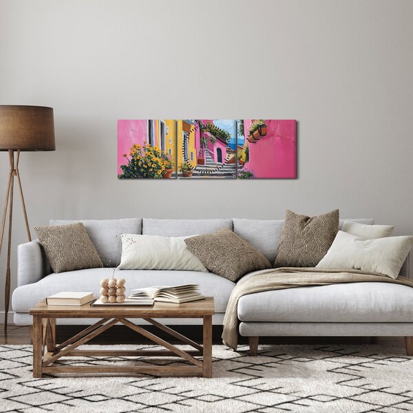 Obraz - Różowa uliczka (z zegarem) (90x30 cm)