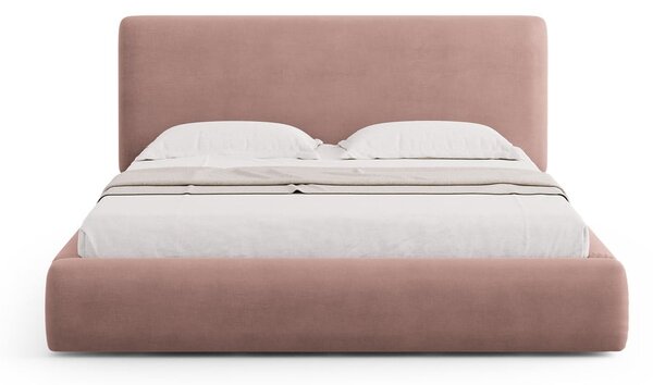 Różowe tapicerowane łóżko dwuosobowe ze schowkiem i stelażem 160x200 cm Colonel – Cosmopolitan Design