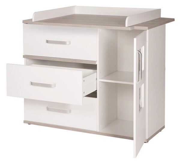 Biała niska komoda dziecięca w dekorze wiązu z przewijakiem 117x102 cm Moritz – Roba