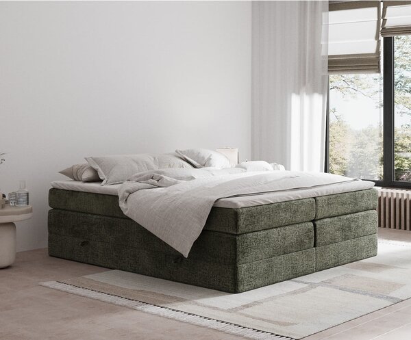 Ciemnozielone łóżko kontynentalne ze schowkiem bez zagłówka 140x200 cm Juniper – Maison de Rêve