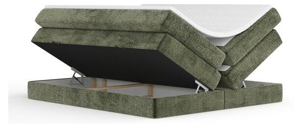 Ciemnozielone łóżko kontynentalne ze schowkiem bez zagłówka 140x200 cm Juniper – Maison de Rêve