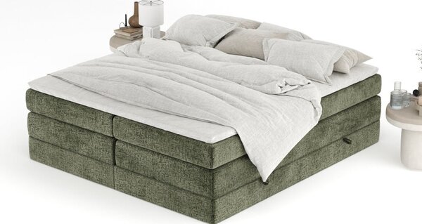 Ciemnozielone łóżko kontynentalne ze schowkiem bez zagłówka 140x200 cm Juniper – Maison de Rêve