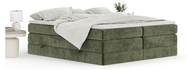 Ciemnozielone łóżko kontynentalne ze schowkiem bez zagłówka 140x200 cm Juniper – Maison de Rêve