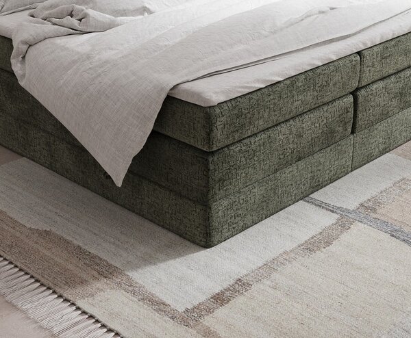 Ciemnozielone łóżko kontynentalne ze schowkiem bez zagłówka 140x200 cm Juniper – Maison de Rêve