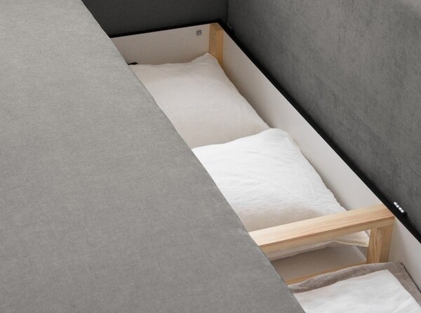 Szara rozkładana sofa ze schowkiem 231 cm Elen – Micadoni