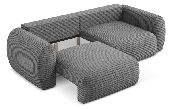 Ciemnoszara sztruksowa rozkładana sofa ze schowkiem 266 cm Kini – Makamii