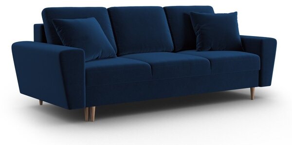 Niebieska aksamitna rozkładana sofa ze schowkiem 235 cm Kyoto – Cosmopolitan Design