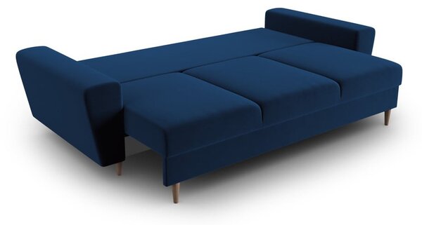 Niebieska aksamitna rozkładana sofa ze schowkiem 235 cm Kyoto – Cosmopolitan Design