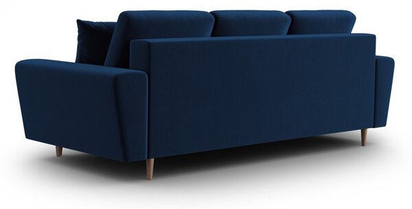 Niebieska aksamitna rozkładana sofa ze schowkiem 235 cm Kyoto – Cosmopolitan Design