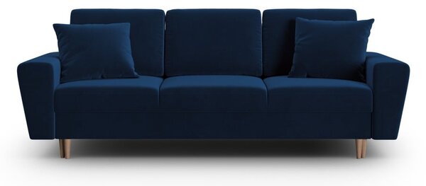 Niebieska aksamitna rozkładana sofa ze schowkiem 235 cm Kyoto – Cosmopolitan Design