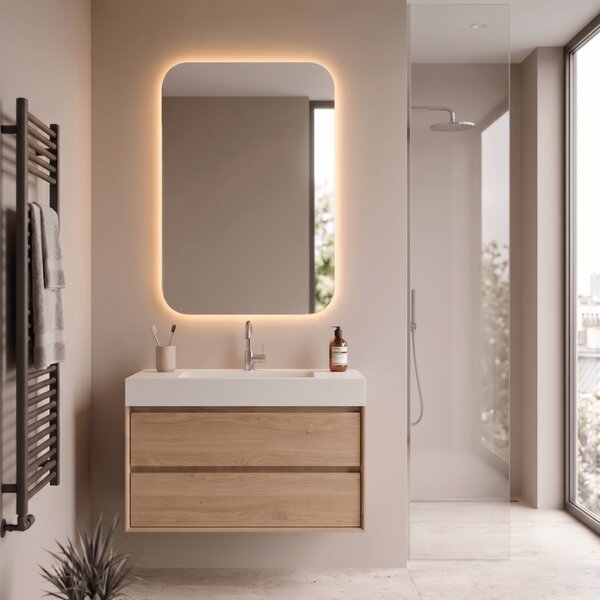 Lustro prostokątne Aura S 90x60cm Bez Ramy / LED Ciepła