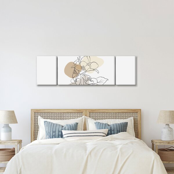 Obraz - Beżowe kwiaty z motylem N⁰1 (170x50 cm)