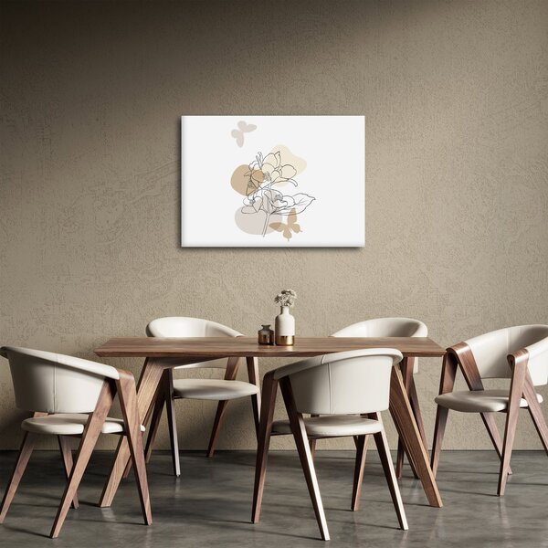Obraz - Beżowe kwiaty z motylem N⁰1 (70x50 cm)