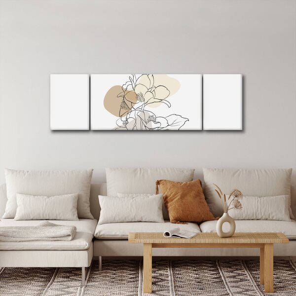 Obraz - Beżowe kwiaty z motylem N⁰1 (170x50 cm)