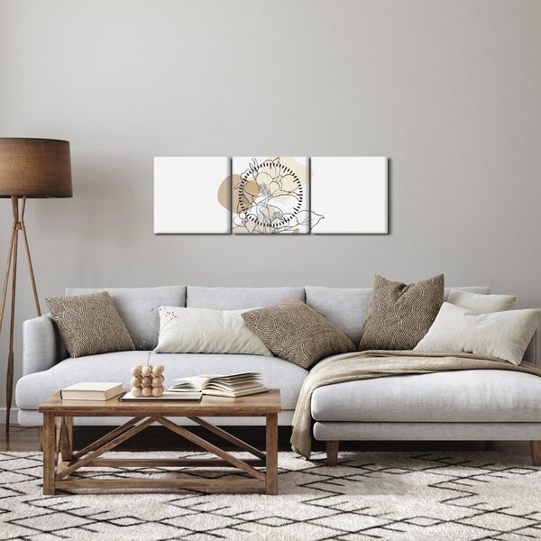 Obraz - Beżowe kwiaty z motylem N⁰1 (z zegarem) (90x30 cm)