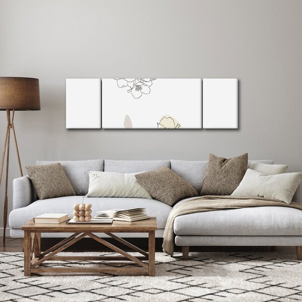 Obraz - Beżowe kwiaty z motylem N⁰2 (170x50 cm)