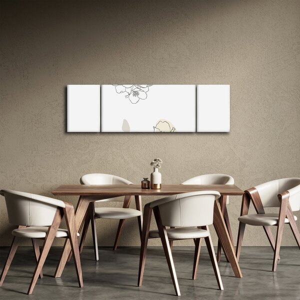 Obraz - Beżowe kwiaty z motylem N⁰2 (170x50 cm)