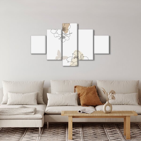 Obraz - Beżowe kwiaty z motylem N⁰2 (125x70 cm)