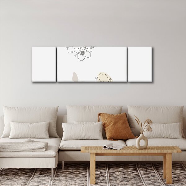 Obraz - Beżowe kwiaty z motylem N⁰2 (170x50 cm)