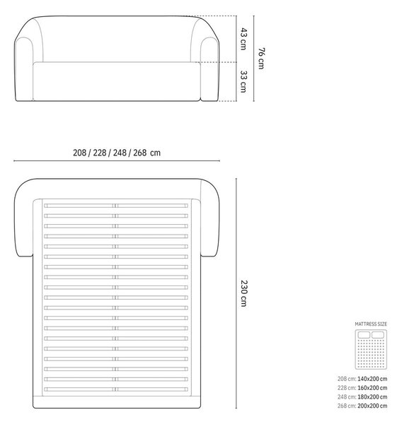 Jasnoszare tapicerowane łóżko dwuosobowe ze schowkiem ze stelażem 140x200 cm Campi – Cosmopolitan Design