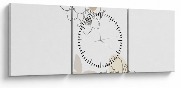 Obraz - Beżowe kwiaty z motylem N⁰2 (z zegarem) (90x30 cm)