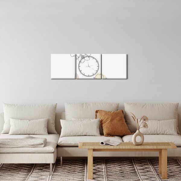 Obraz - Beżowe kwiaty z motylem N⁰2 (z zegarem) (90x30 cm)