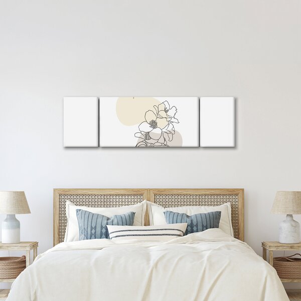 Obraz - Beżowe kwiaty z motylem N⁰3 (170x50 cm)