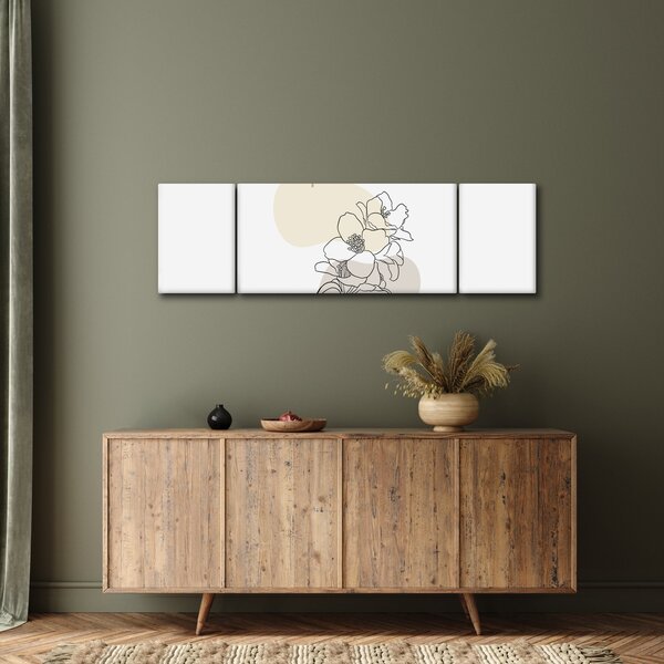 Obraz - Beżowe kwiaty z motylem N⁰3 (170x50 cm)